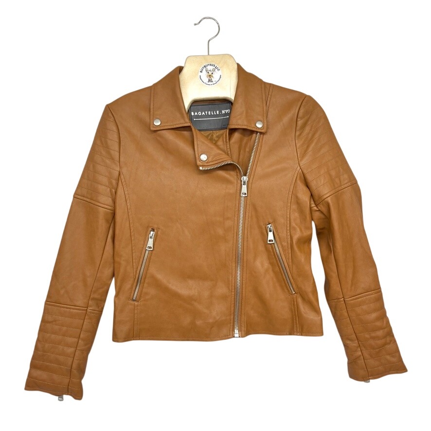 Bagatelle Nyc Brown Faux Leather Moto Jacket Women's M Runs Small S/M